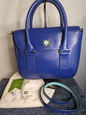 Kate Spade New Bond Street Flo Satchel Bag Holiday Blue Leather Crossbody WKRU18